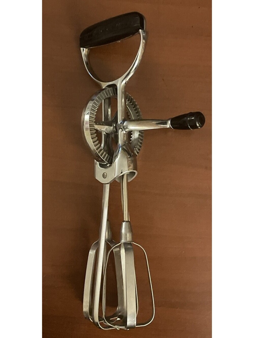 Vtg EKCO Best Egg Beater Hand Held Crank Mixer Stainless Steel Black Handle USA